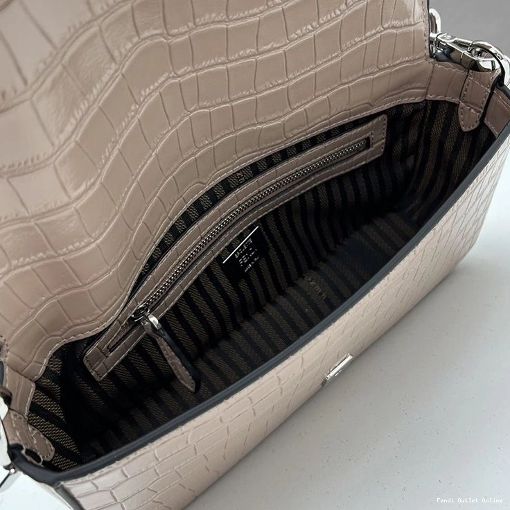 Affordable Baguette Re-Edition Leather Fendi In Medium Crocodile Apricot Bag 0817